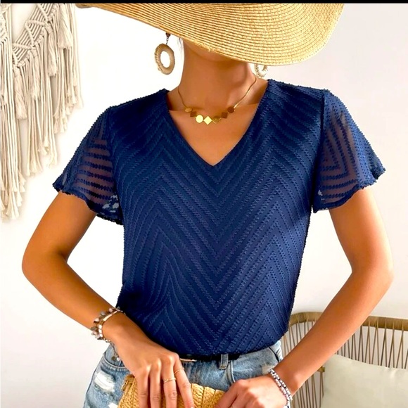 SHEIN Tops - SHEIN Frenchy Solid Butterfly Sleeve V Neck Blouse